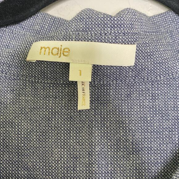 Maje Blue Degriffe Cotton Linen Blend Shirt Dress 1 Small - Picture 5 of 11